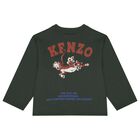 Boys Green Tiger Logo Long Sleeve Top, 1, hi-res