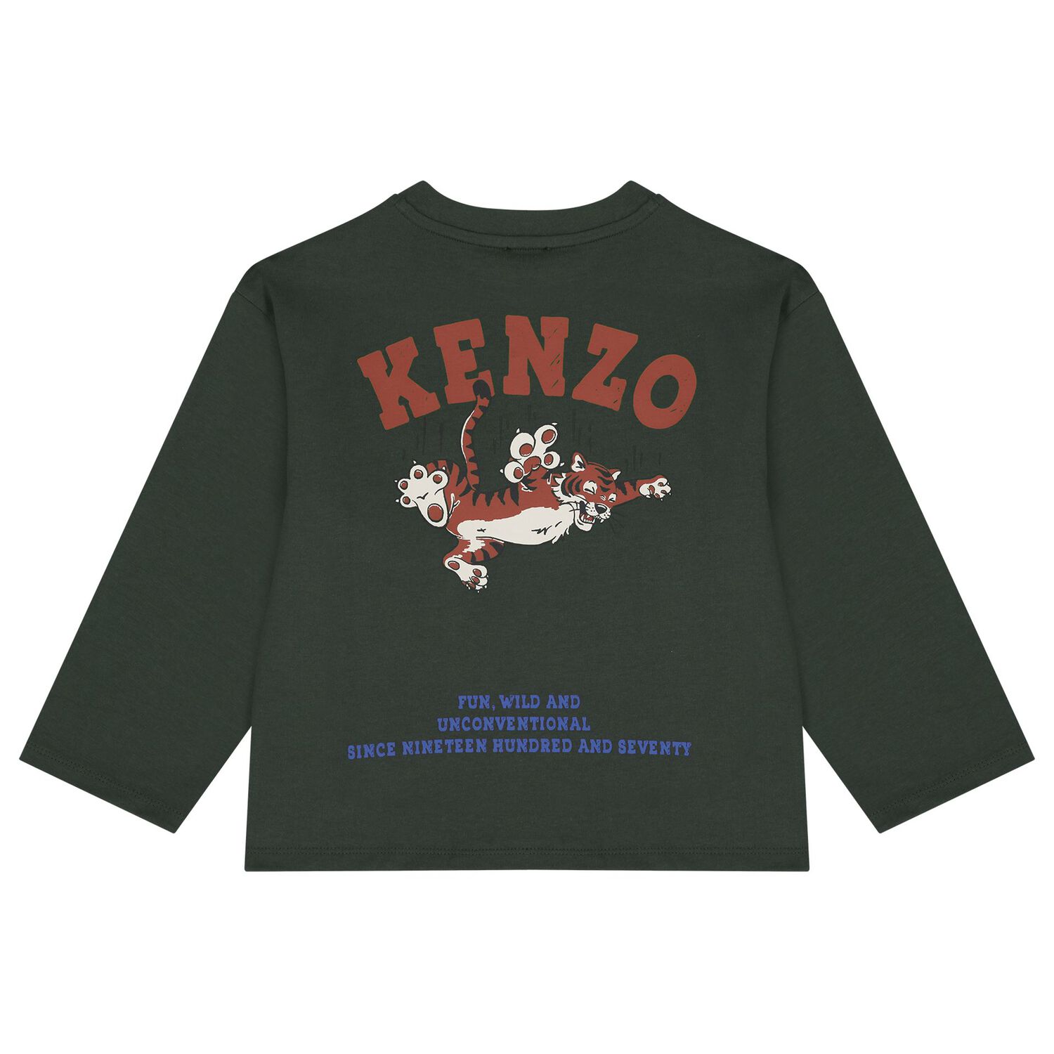 Boys Green Tiger Logo Long Sleeve Top, 1, hi-res