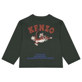 Boys Green Tiger Logo Long Sleeve Top