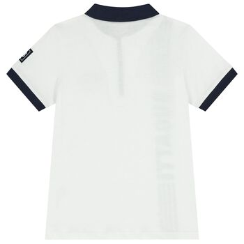 Boys White & Navy Blue Logo Polo Shirt