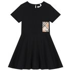 Girls Black Logo Dress, 1, hi-res