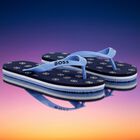 Boys Navy Blue Logo Flip Flops, 1, hi-res
