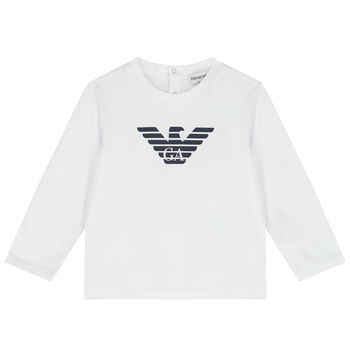 Younger Boys White Logo Long Sleeve Top