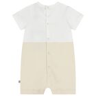 Baby Boys White & Beige Teddy Bear Romper, 1, hi-res