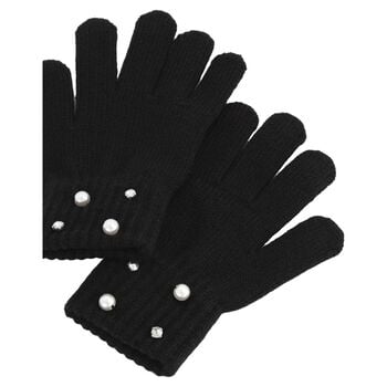 Girls Black Embellished Knitted Gloves