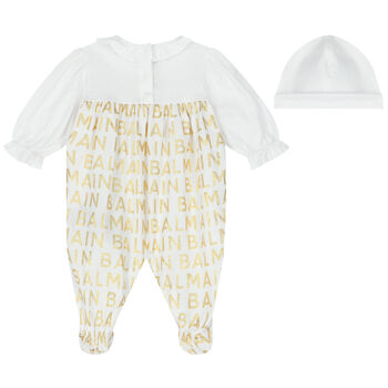 Baby Girls White & Gold Logo Babygrow Gift Set