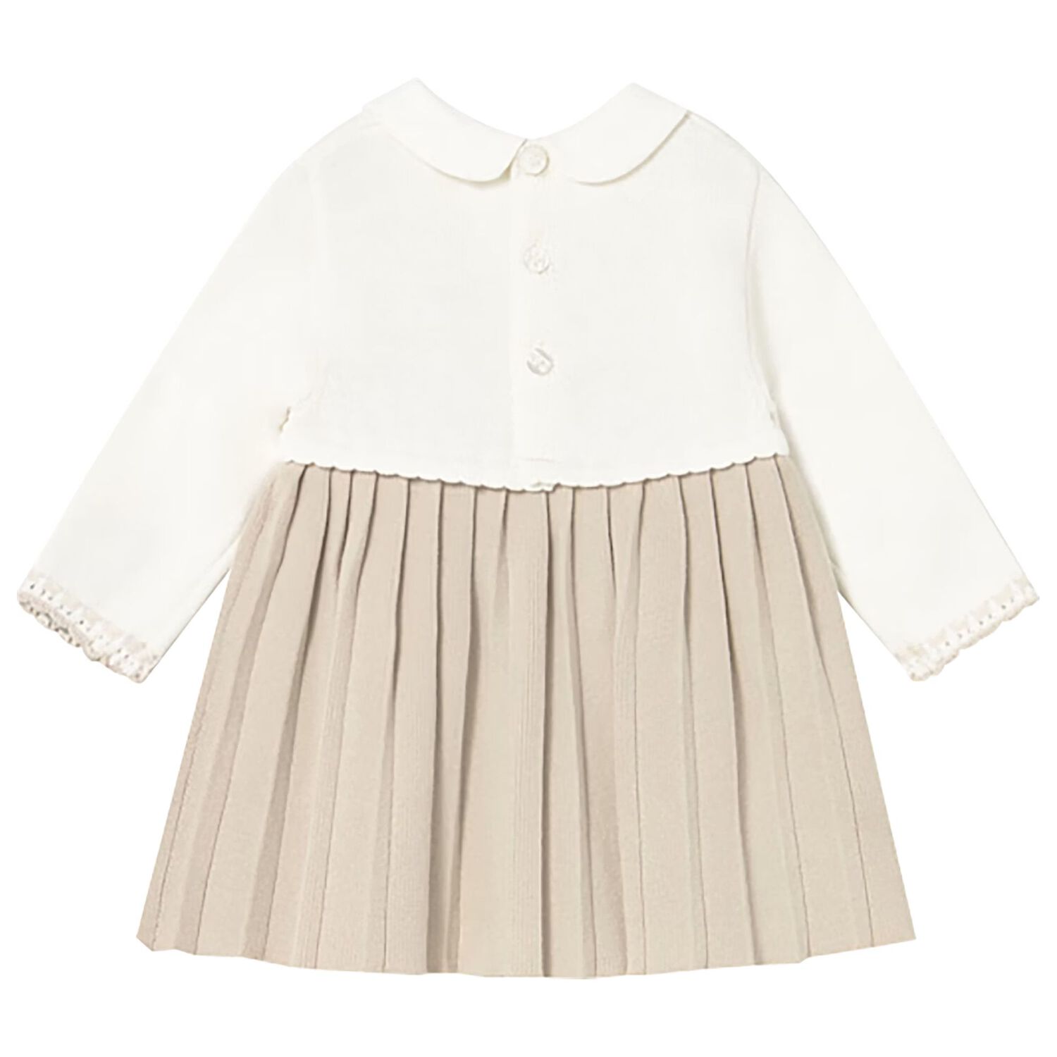 Baby Girls Ivory & Beige Knitted Dress, 1, hi-res