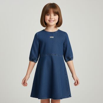 Girls Blue Logo Denim Dress