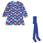 Girls Blue Heart Dress Set, 1, hi-res