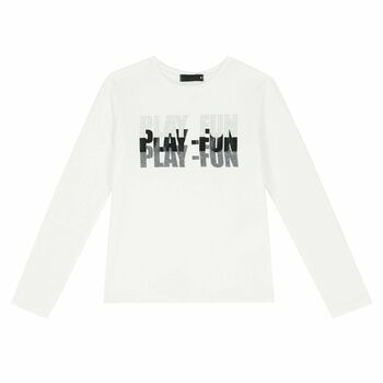 Girls White Printed Long Sleeve Top