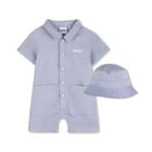 Baby Boys Blue Logo Romper & Hat Gift Set, 1, hi-res