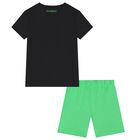 Boys Black & Green Logo Shorts Set, 2, hi-res
