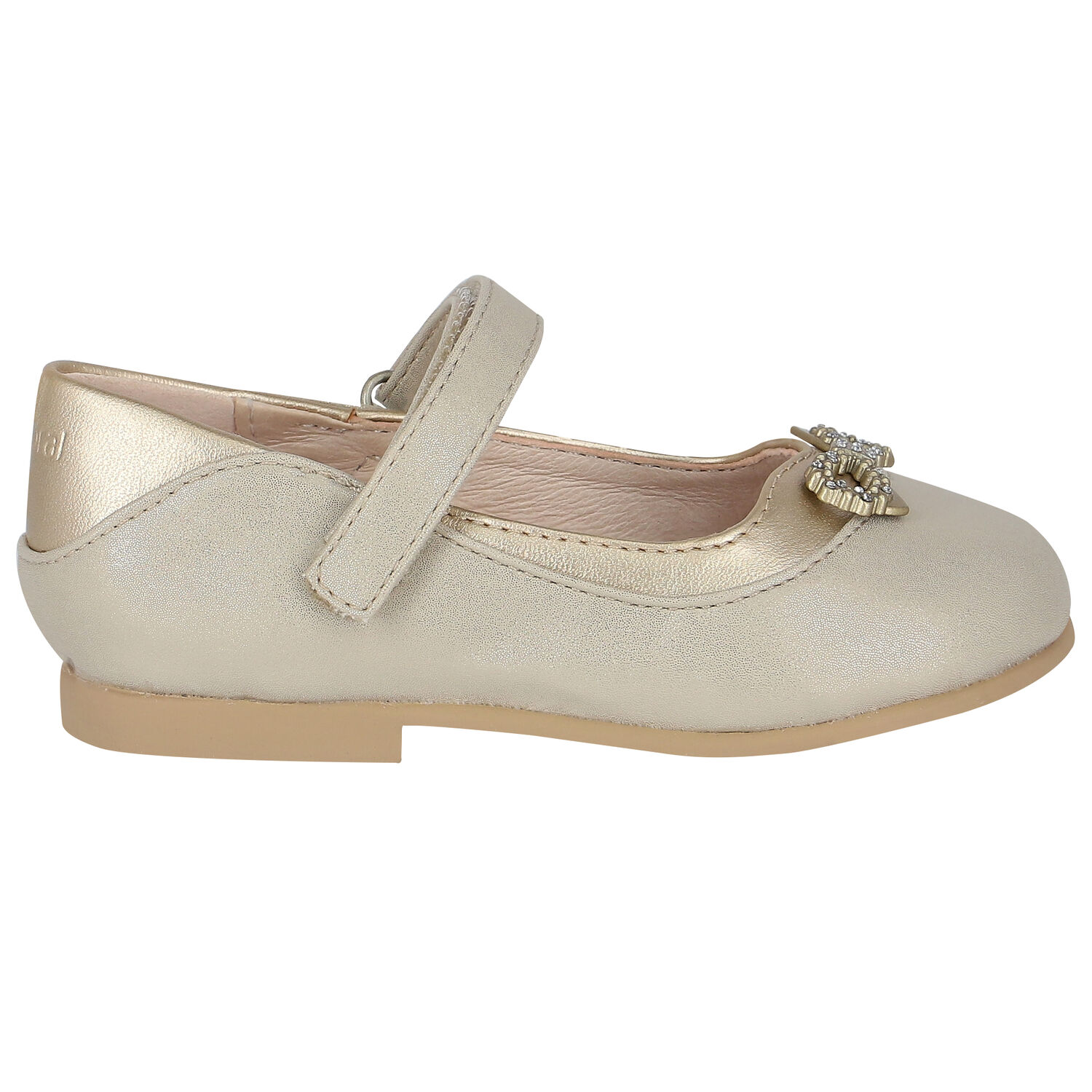Younger Girls Gold Diamante Bow Shoes, 1, hi-res image number null