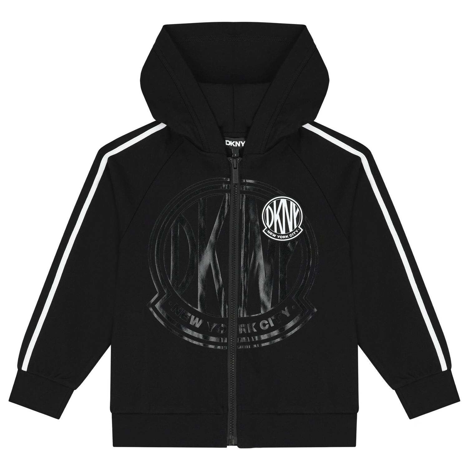 Black Logo Hooded Zip Up Top, 1, hi-res image number null