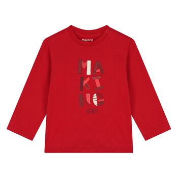 Younger Boys Red Slogan Long Sleeve Top
