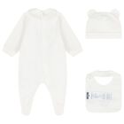 White Teddy Bear Logo Babygrow Gift Set, 1, hi-res