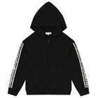 Black Logo Hooded Zip Up Top, 1, hi-res