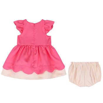 Baby Girls Pink & Ivory Bow Dress Set