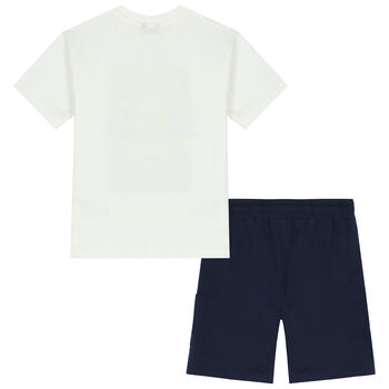 Boys Ivory & Navy Shorts Set