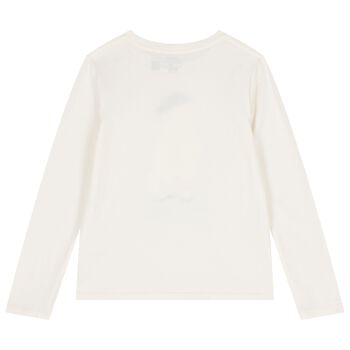 Girls White Polo Bear Long Sleeve Top