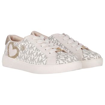 Girls Ivory & Gold Logo Trainers