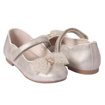 Girls Gold Bow Shoes