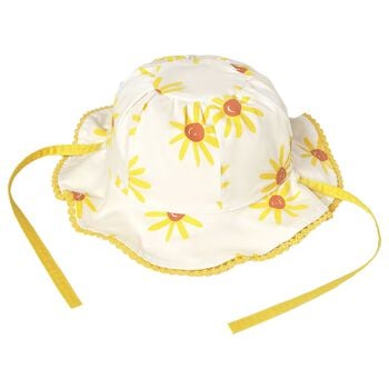 قبعه للبنات الصغار  قابله للعكس  باللون الاصفر والعاجي 