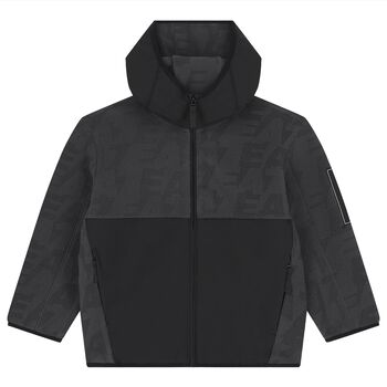 Boys Grey & Black Logo Hooded Zip Up Top
