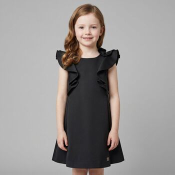 Girls Black Satin Ruffle Dress