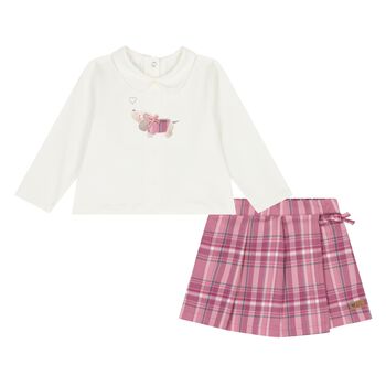 Younger Girls Ivory & Pink Shorts Set