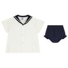 Baby Girls White & Navy Blue Blouse Set, 1, hi-res