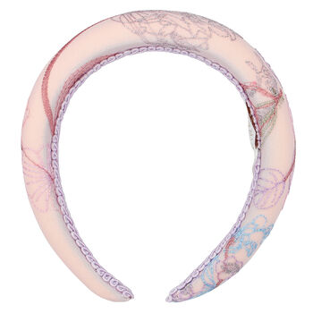 Girls Pink Floral Embroidered Headband
