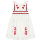 Girls White & Red Floral Dress, 1, hi-res