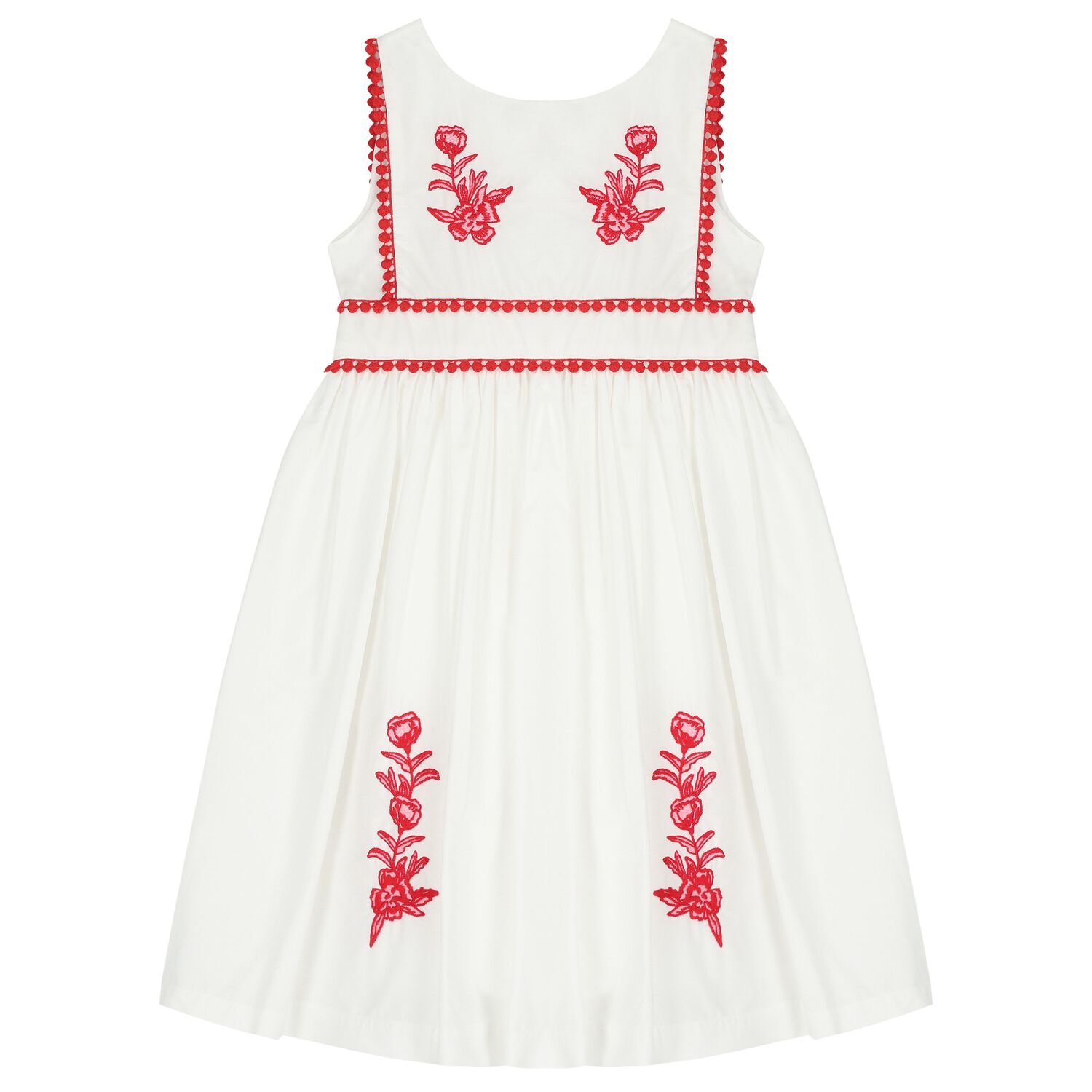 Girls White & Red Floral Dress, 1, hi-res