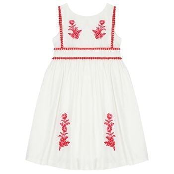 Girls White & Red Floral Dress