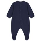Navy Blue Teddy Bear Logo Babygrow, 2, hi-res