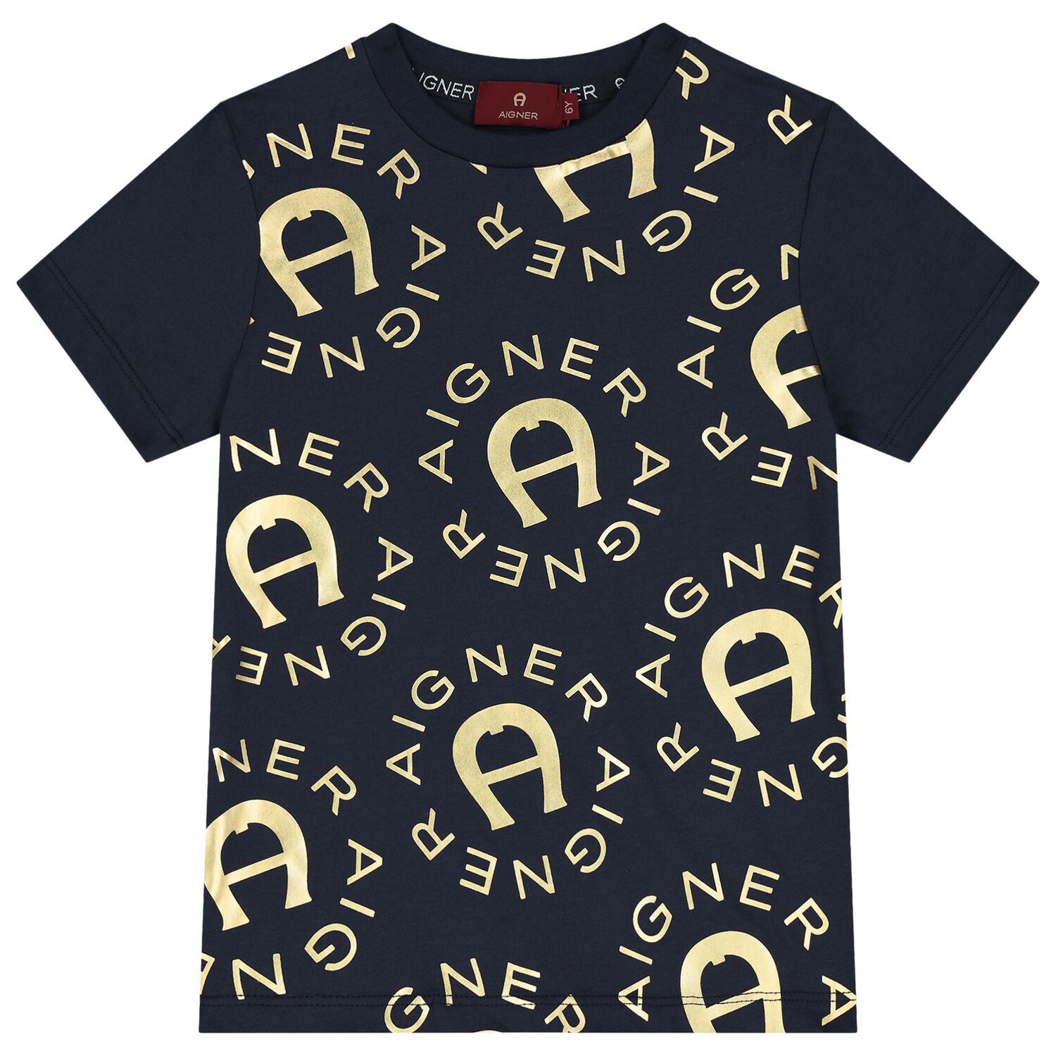 Boys Navy Blue & Gold Logo T-Shirt, 2, hi-res