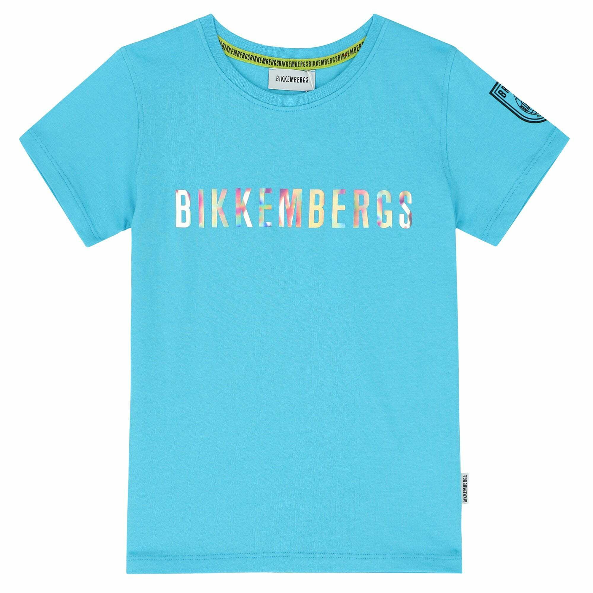 Bikkembergs Boys Blue Holographic Logo T shirt Junior Couture Oman
