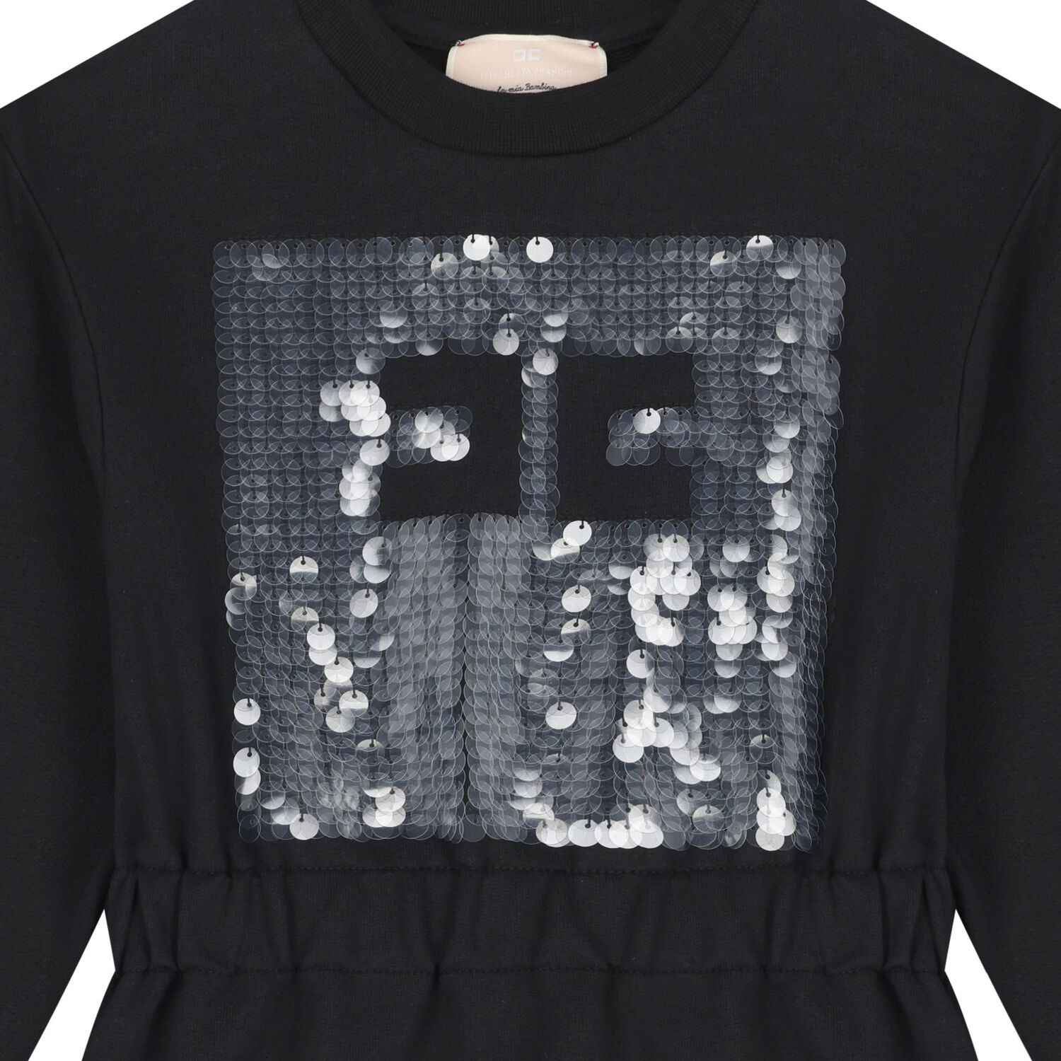 فستان بنات مطرز بالشعار باللون الاسود, 1, hi-res