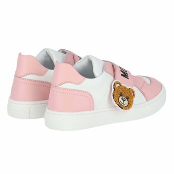 White & Pink Logo Trainers