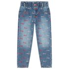 بنطلون بنات دنيم بالشعار باللون الأزرق, 1, hi-res