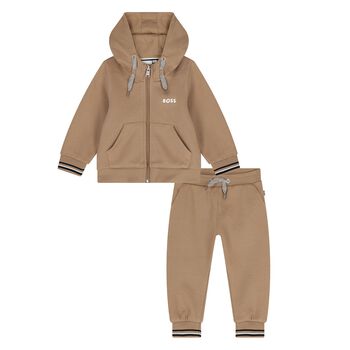 Younger Boys Beige Logo Tracksuit