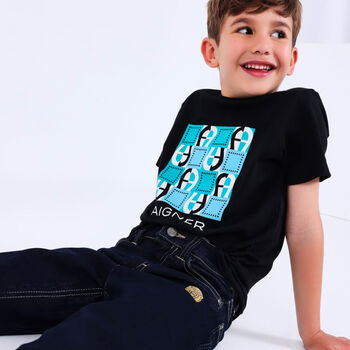Boys Navy Blue Logo Denim Jeans