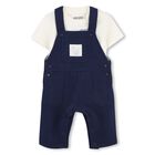 Baby Boys Ivory & Navy Blue Dungaree Set, 1, hi-res