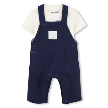 Baby Boys Ivory & Navy Blue Dungaree Set