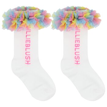 Girls White Logo Ruffled Tulle Socks