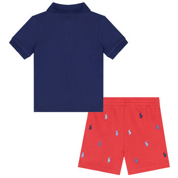Younger Boys Navy Blue & Red Logo Shorts Set