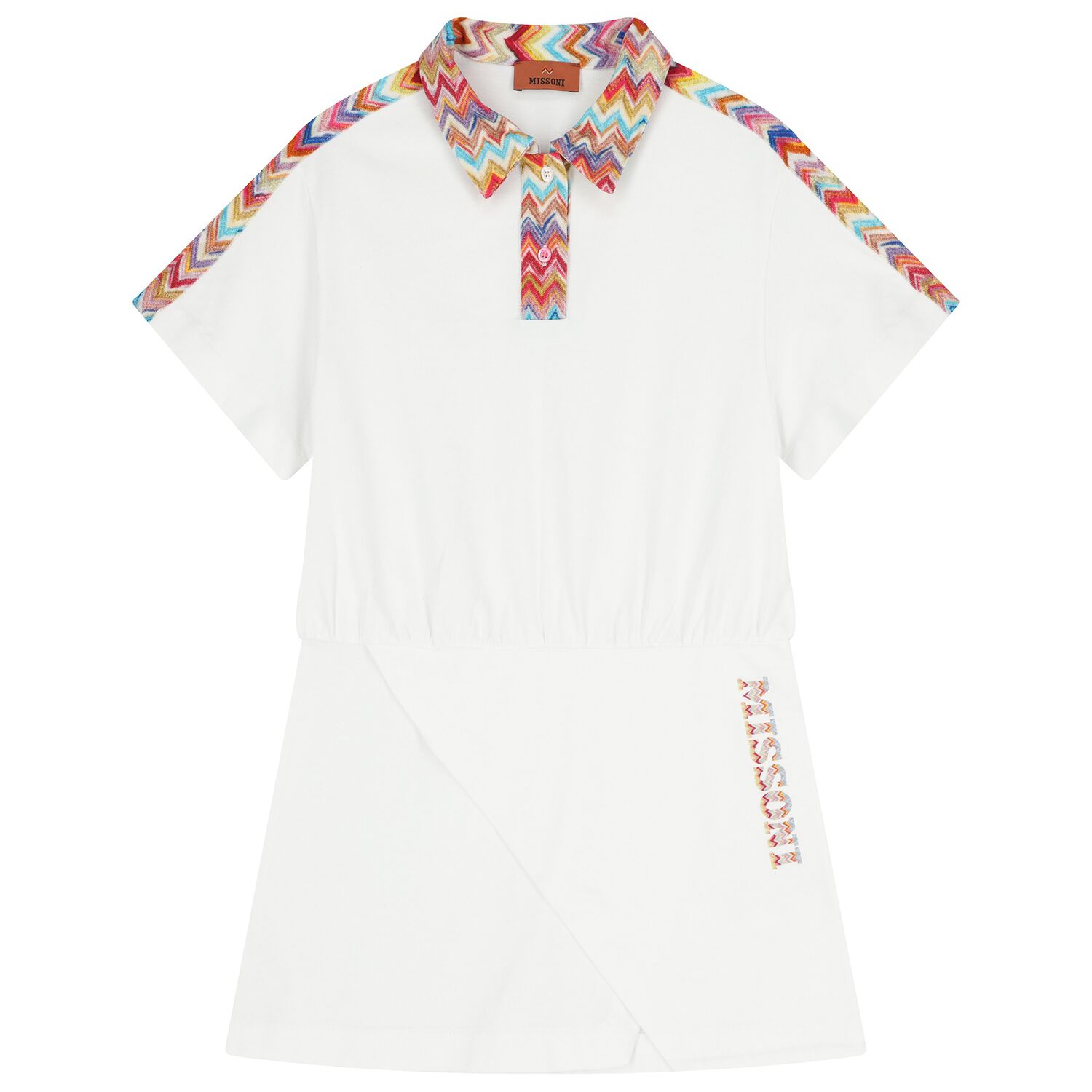 Girls White Logo Zig Zag Dress, 1, hi-res