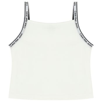 Girls White Logo Sleeveless Top