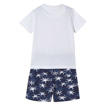 Boys White & Navy Shorts Set